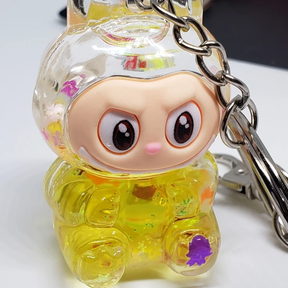 Handmade Yellow Glitter Confetti Labubu Doll Keychain